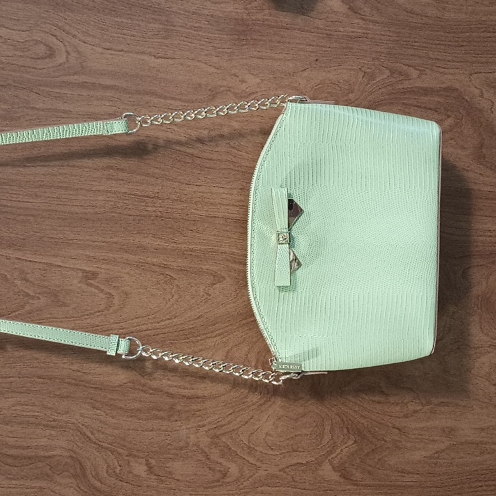 Anne Klein Crossbody Bag Mixed Media Hipster Purse Celery Green
